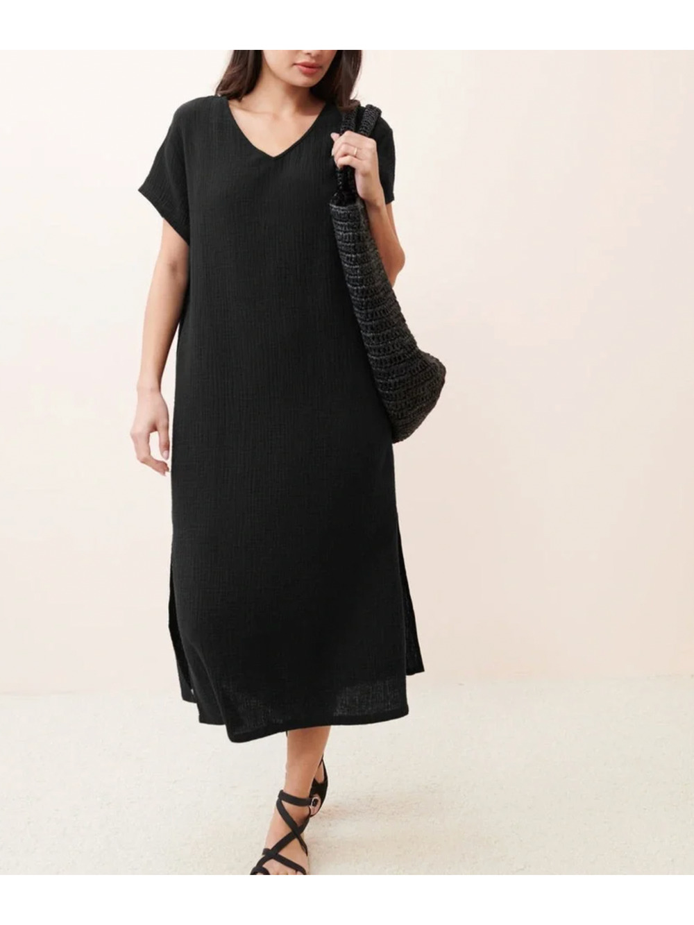 Jenni Kayne M Waffle Weave Cypress Caftan Midi Dress 100% Cotton Gauze $275 NWT